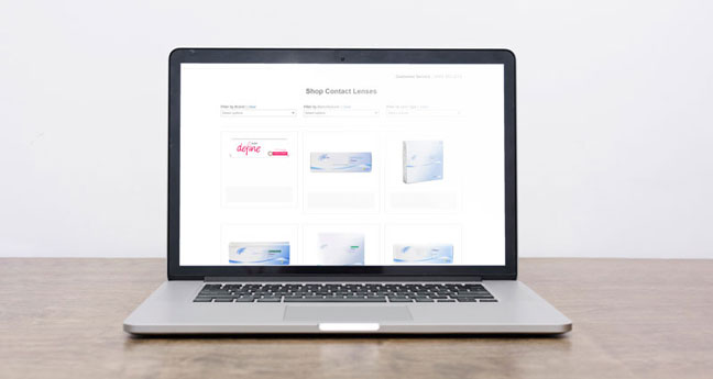 CLX contact lenses webstore shown on laptop